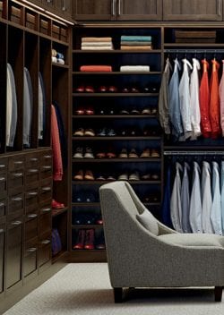 Closet With Shoe Shelves And Chair