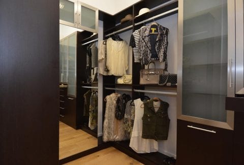 Open Closet Including Cabinet With Semi Opaque Glass